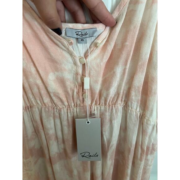 RAILS NWT $188 Delilah Peach‎ Pink Tie Dye Sleeveless Linen Blend Midi Dress XS - Picture 3 of 5